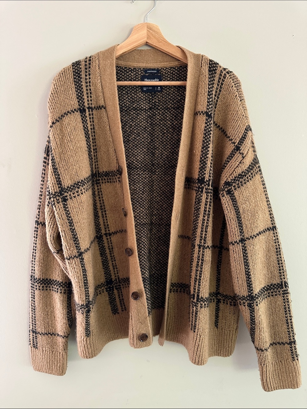 Abercrombie & Fitch Tan Plaid Button Cardigan